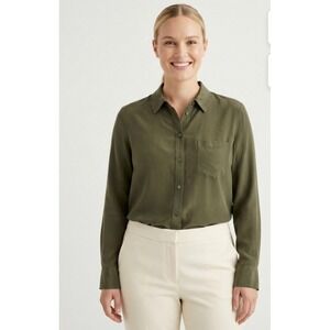 J.CREW Green 100% Silk Long Sleeve Classic Blouse Quiet Luxury Office Size 12